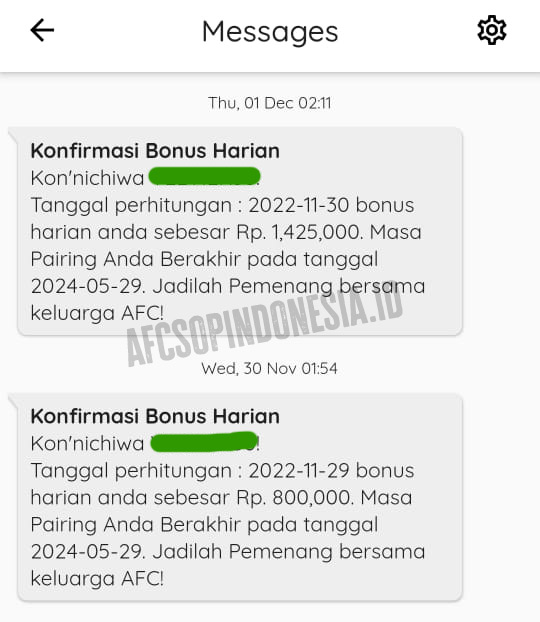 bonus bisnis mlm dari AFC