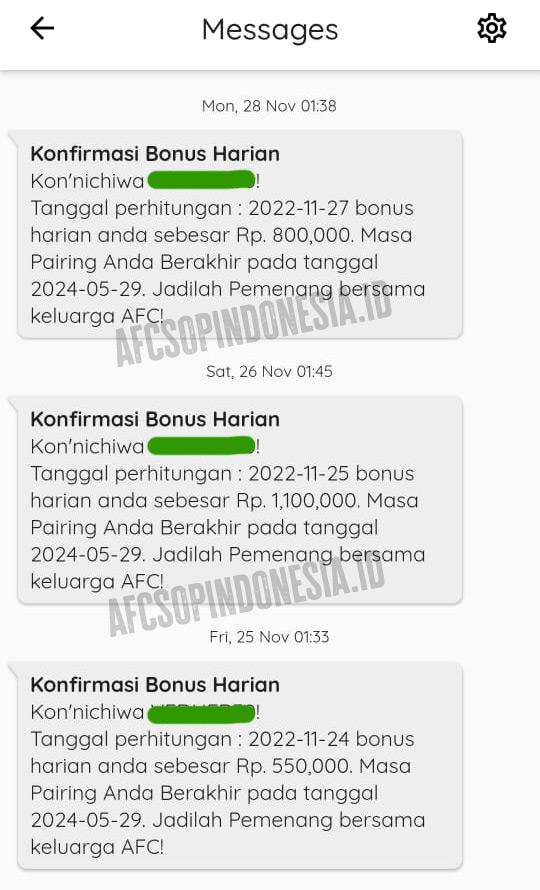 Penghasilan bisnis MLM AFC